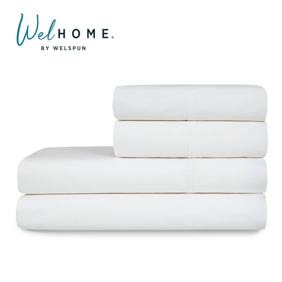 WelHome 100% Cotton Queen Sheets Set, 4 Piece White Bed Sheets Set with HeiQ Fresh, Percale Weave, Hotel Luxury, Ultra Soft Sheets Set with Pillowcases