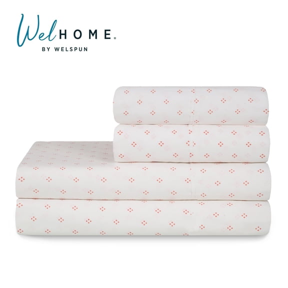 WelHome 100% Cotton Queen Sheets Set, 4 Piece Bed Sheets Set with HeiQ Fresh, Percale Weave, Hotel Luxury, Ultra Soft Sheets Set with Pillowcases,Catarina Dots