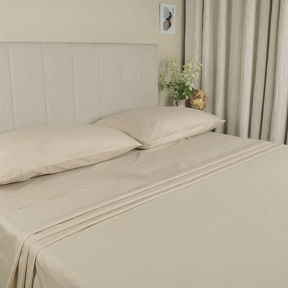 WelHome 100% Cotton Twin Sheets Set, 3 Piece Sand Bed Sheets Set with HeiQ Fresh, Percale Weave, Hotel Luxury, Ultra Soft Sheets Set with Pillowcases