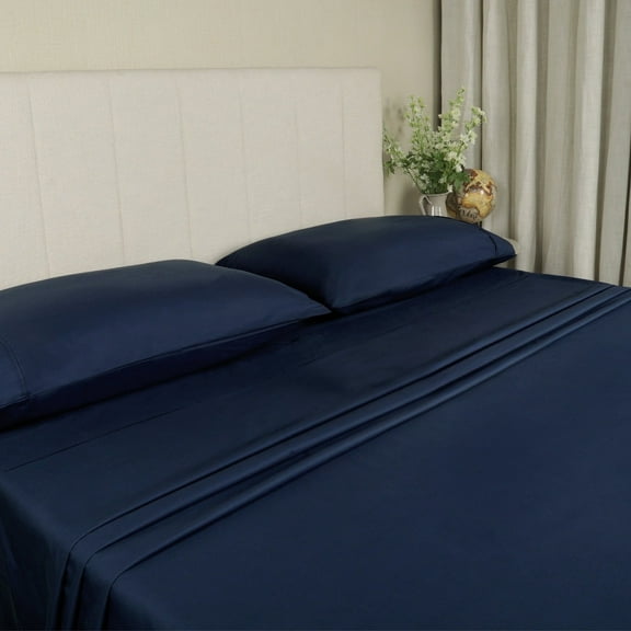 WelHome 100% Cotton Twin Sheets Set, 3 Piece Navy Bed Sheets Set with HeiQ Fresh, Percale Weave, Hotel Luxury, Ultra Soft Sheets Set with Pillowcases