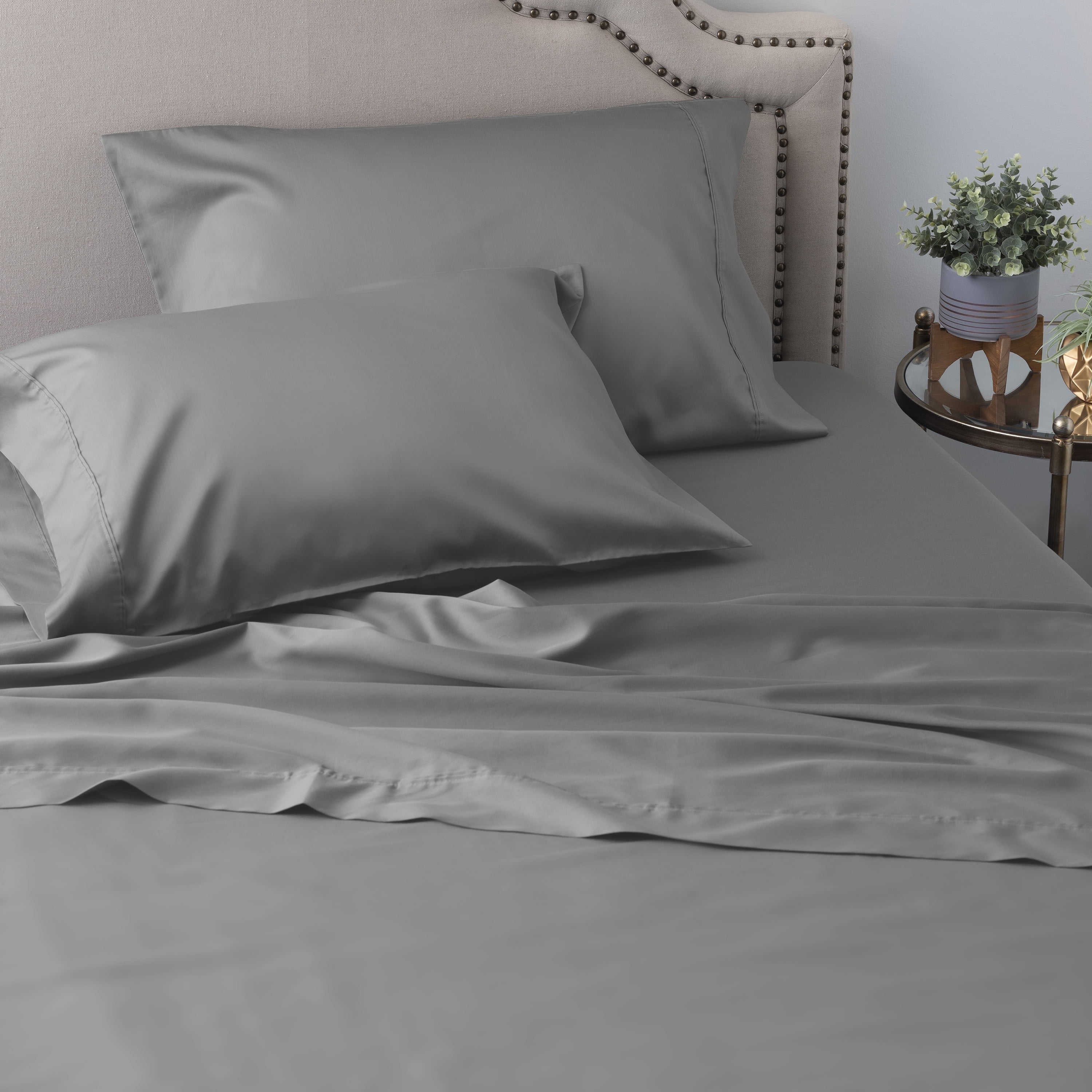 WelHome 100% Cotton Sheet Set, Queen Size Bed Sheets, Wrinkle-Resistant 600 Thread Count Bedding Set - Ultra Soft Hotel-Quality Luxury Deep Pocket Sateen Sheets, Dark Gray