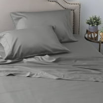 WelHome 100% Luxury Soft Cotton Sateen Wrinkle-Resistant 600 Thread Count 4-Piece Queen Size Deep Pocket Bed Sheets Set, 1 Fitted, 1 Flat Sheet with 2 Pillowcases, Dark Gray