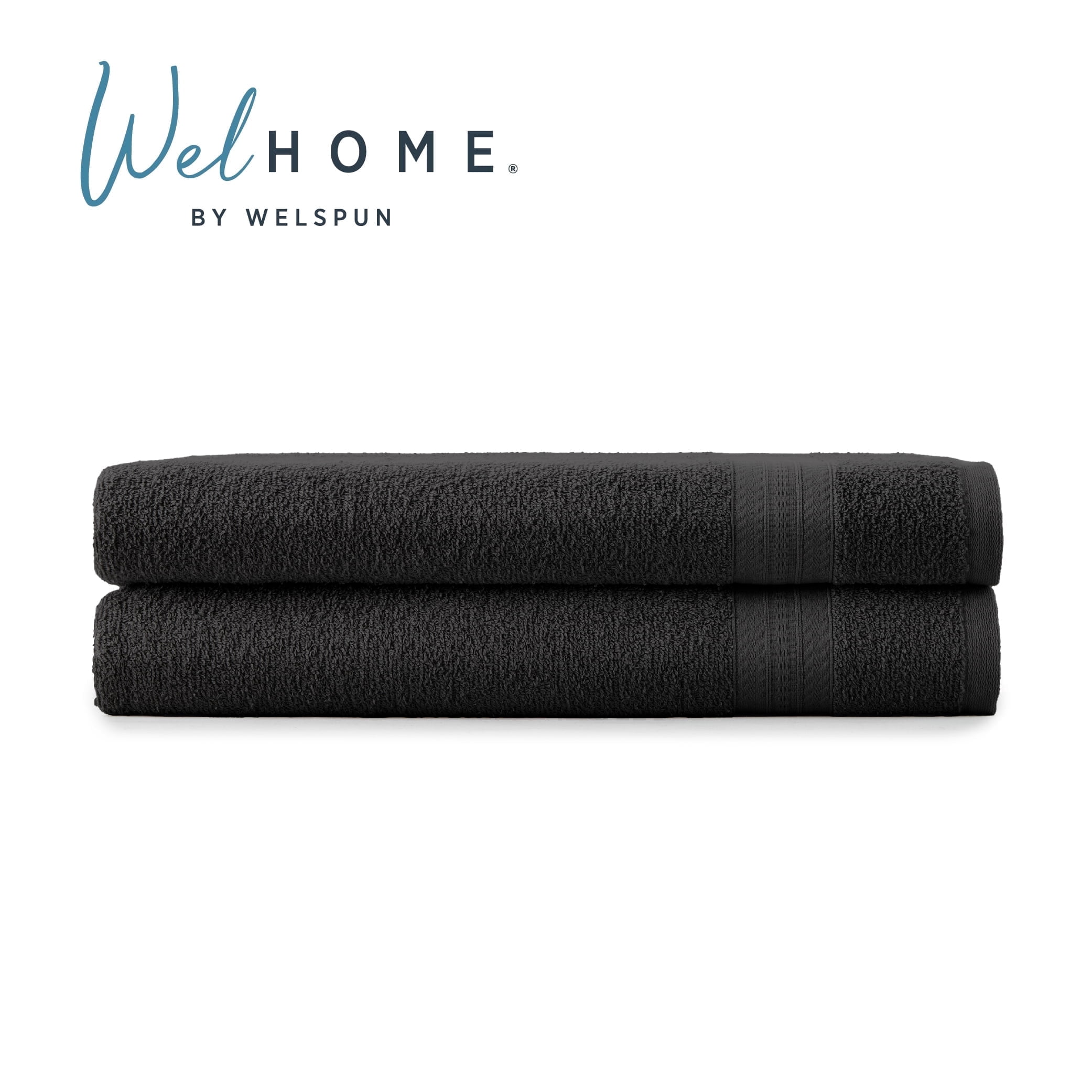 WelHome 2 Piece EVERYDAY USE 100% Cotton Bathroom Towels Set, 450 GSM, 2 Bath towels 27" x 54", Soft Lightweight, Hotels, Spa and Gym – Black