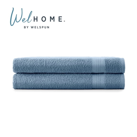 WelHome 2 Piece EVERYDAY USE 100% Cotton Bathroom Towels Set, 450 GSM, 2 Bath towels 27" x 54", Soft Lightweight, Hotels, Spa and Gym – Blue Shadow