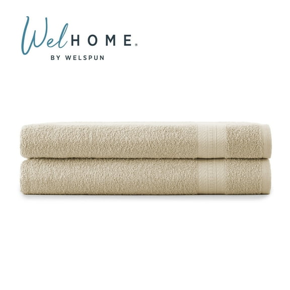 WelHome 2 Piece EVERYDAY USE 100% Cotton Bathroom Towels Set, 450 GSM, 2 Bath towels 27" x 54", Soft Lightweight, Hotels, Spa and Gym – Brown Rice