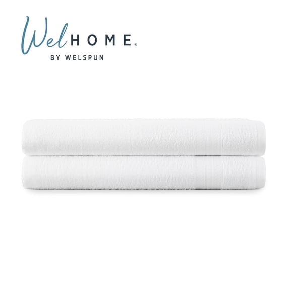 WelHome 2 Piece EVERYDAY USE 100% Cotton Bathroom Towels Set, 450 GSM, 2 Bath towels 27" x 54", Soft Lightweight, Hotels, Spa and Gym – White