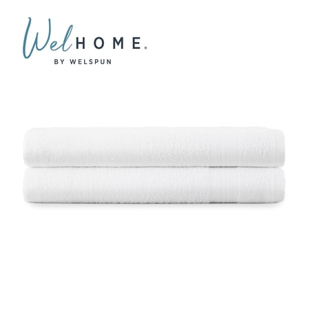 WelHome 2 Piece EVERYDAY USE 100% Cotton Bathroom Towels Set, 450 GSM, 2 Bath towels 27" x 54", Soft Lightweight, Hotels, Spa and Gym – White
