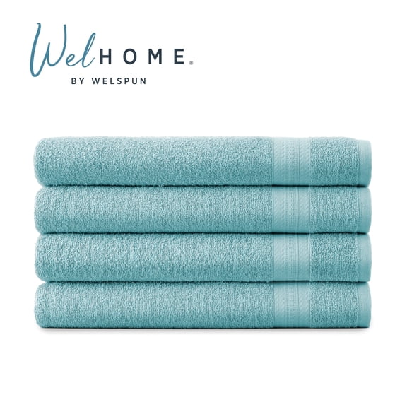 WelHome 4 Piece EVERYDAY USE 100% Cotton Bathroom Towels Set, 450 GSM, 4 Bath towels 27" x 54", Soft Lightweight, Hotels, Spa and Gym – Aqua