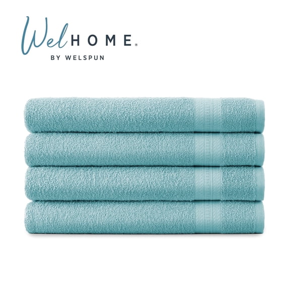 WelHome 4 Piece EVERYDAY USE 100% Cotton Bathroom Towels Set, 450 GSM, 4 Bath towels 27" x 54", Soft Lightweight, Hotels, Spa and Gym – Aqua