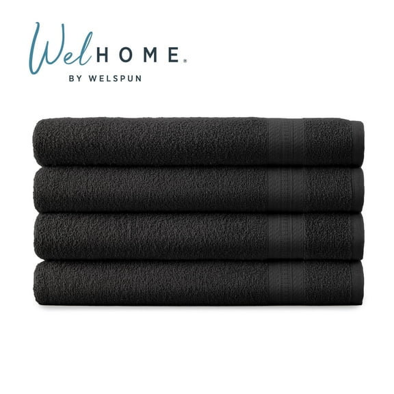 WelHome 4 Piece EVERYDAY USE 100% Cotton Bathroom Towels Set, 450 GSM, 4 Bath towels 27" x 54", Soft Lightweight, Hotels, Spa and Gym – Black