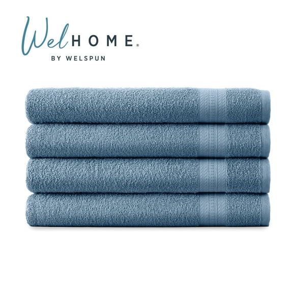 WelHome 4 Piece EVERYDAY USE 100% Cotton Bathroom Towels Set, 450 GSM, 4 Bath towels 27" x 54", Soft Lightweight, Hotels, Spa and Gym – Blue Shadow