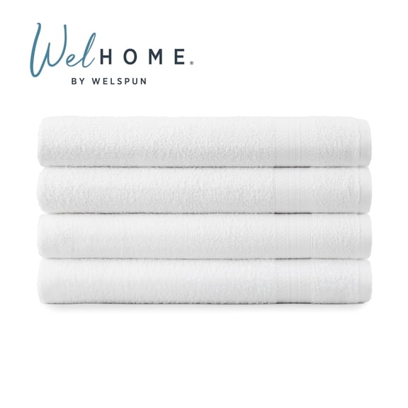 WelHome 4 Piece EVERYDAY USE 100% Cotton Bathroom Towels Set, 450 GSM, 4 Bath towels 27" x 54", Soft Lightweight, Hotels, Spa and Gym – White