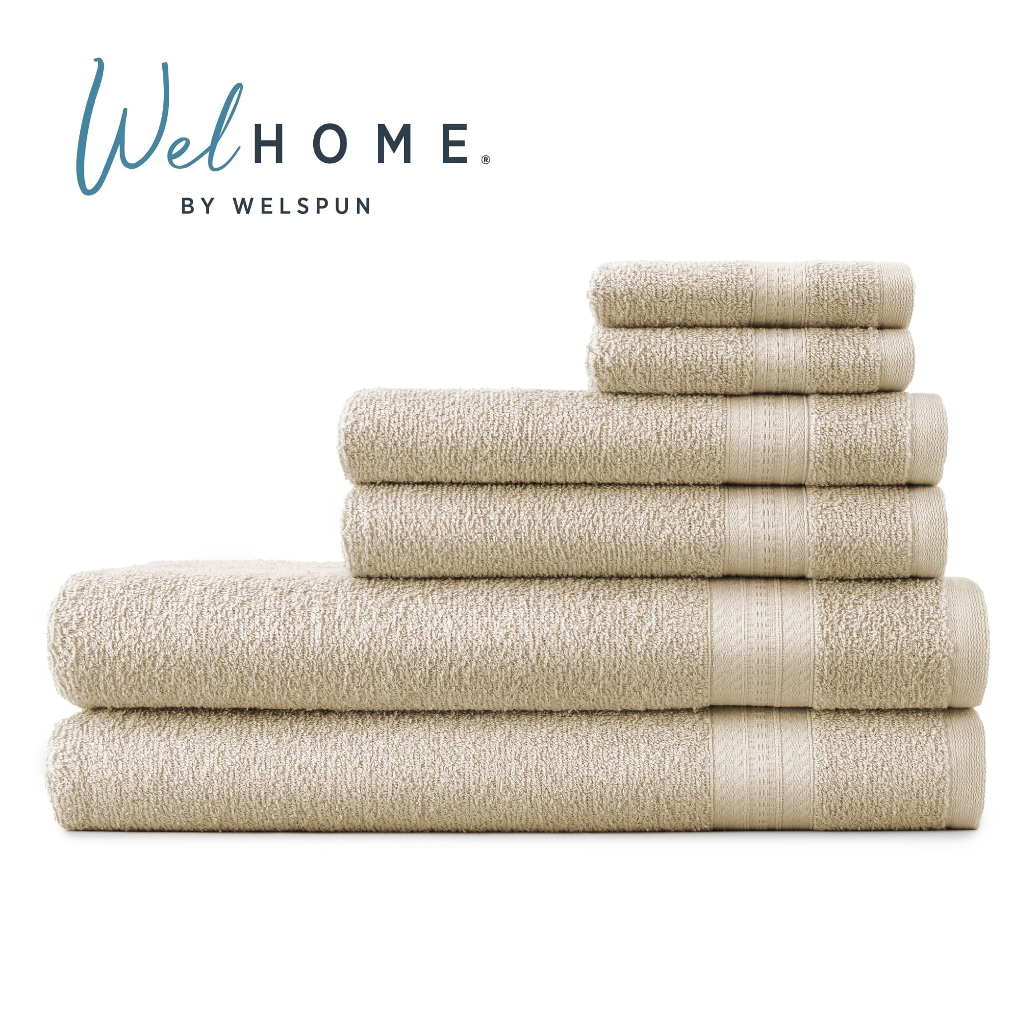 WelHome 6 Piece EVERYDAY USE 100% Cotton Bathroom Towels Set, 450 GSM, 2 Bath towels 27" x 54", 2 Hand Towels, 2 Washcloths, Soft Lightweight, Hotels, Spa and Gym – Brown Rice