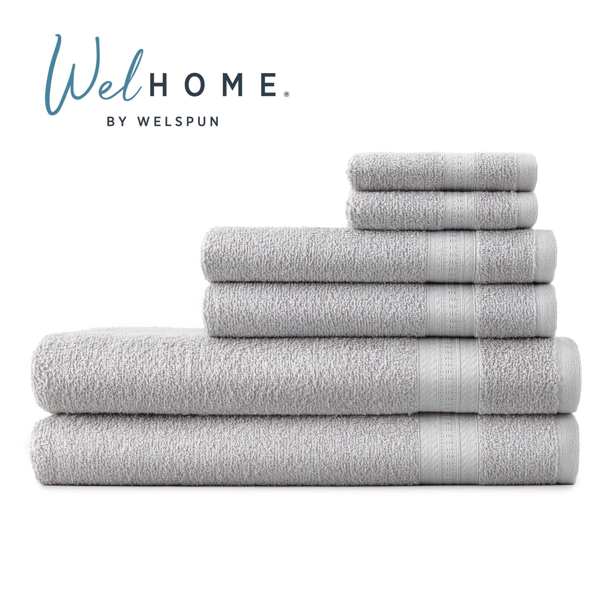WelHome 6 Piece EVERYDAY USE 100% Cotton Bathroom Towels Set, 450 GSM, 2 Bath towels 27" x 54", 2 Hand Towels, 2 Washcloths, Soft Lightweight, Hotels, Spa and Gym – High Rise