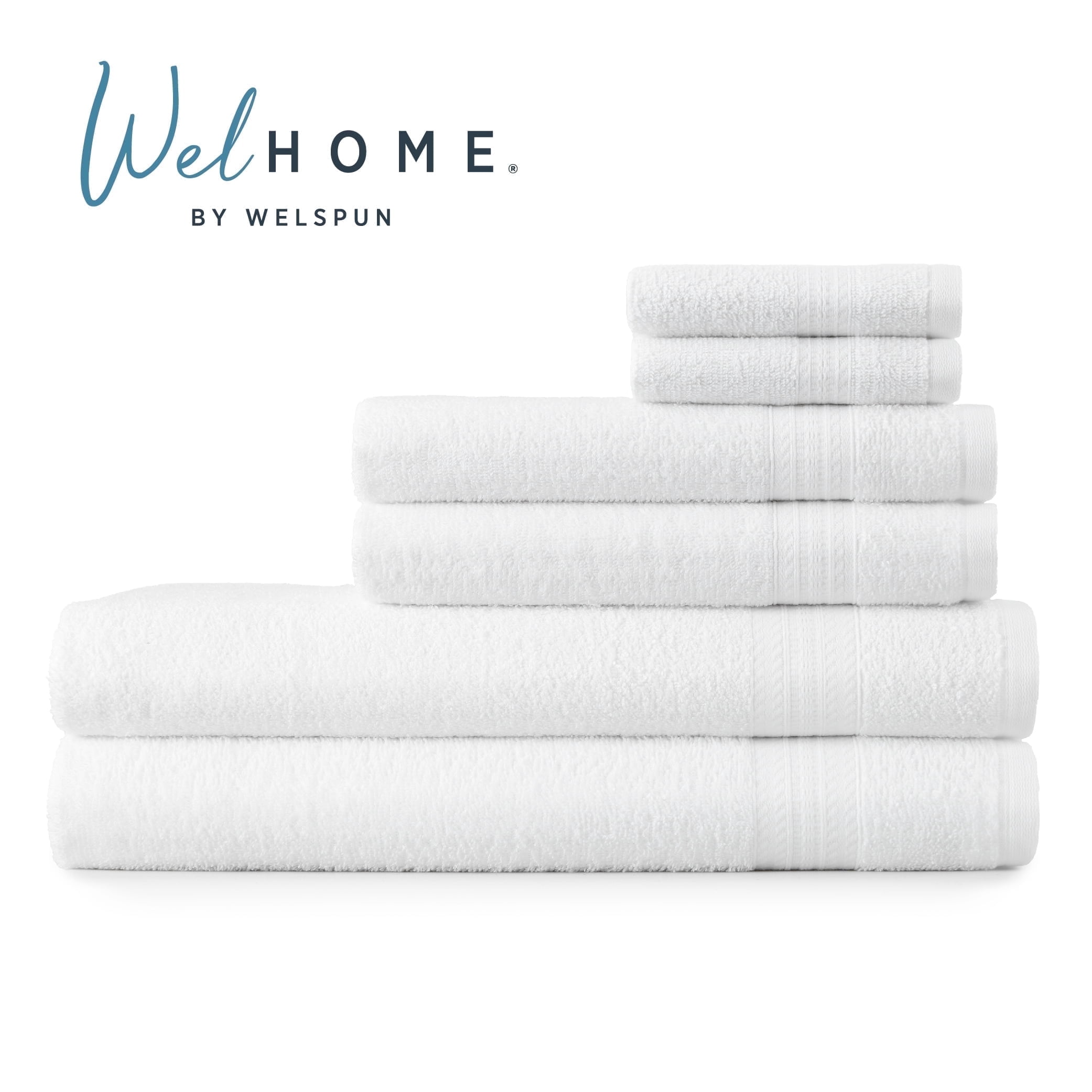 WelHome 6 Piece EVERYDAY USE 100% Cotton Bathroom Towels Set, 450 GSM, 2 White Bath Towels 27" x 54", 2 White Hand Towels, 2 White Washcloths, Soft Lightweight, Hotels, Spa and Gym – White Towels Set