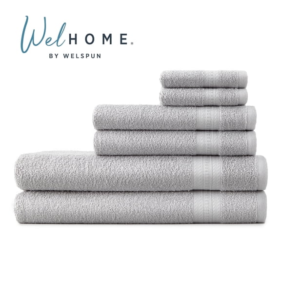 WelHome 6 Piece EVERYDAY USE 100% Cotton Bathroom Towels Set, 450 GSM, 2 Bath towels 27" x 54", 2 Hand Towels, 2 Washcloths, Soft Lightweight, Hotels, Spa and Gym – High Rise