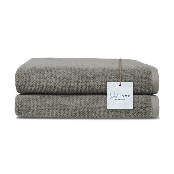 WelHome Premium Performance Towel Set, 2 Pack, 100% Cotton, 600 GSM, 2 Bath Towels 30" x 54", Popcorn Texture, Charcoal, Hotel & Spa Thick Towels for Bathroom, Soft & Absorbent
