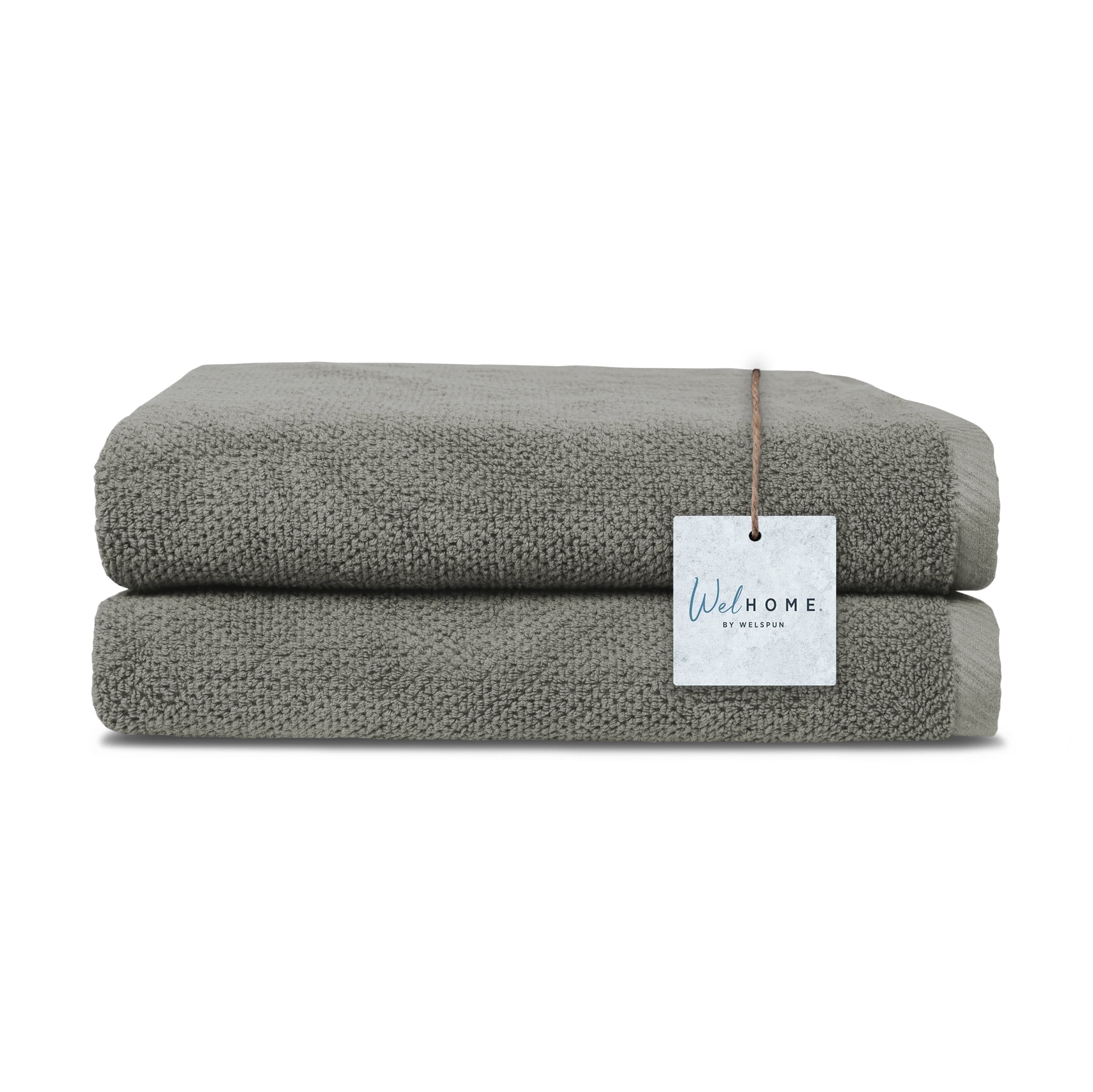 WelHome Premium Performance Towel Set, 2 Pack, 100% Cotton, 600 GSM, 2 Bath Towels 30" x 54", Popcorn Texture, Charcoal, Hotel & Spa Thick Towels for Bathroom, Soft & Absorbent