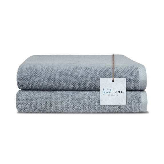 WelHome Premium Performance 2 Piece Towel Set, 100% Cotton, 600 GSM, 2 Bath Towels 30" x 54", Popcorn Texture, Dusty Blue, Hotel & Spa Thick Towels for Bathroom, Soft & Absorbent