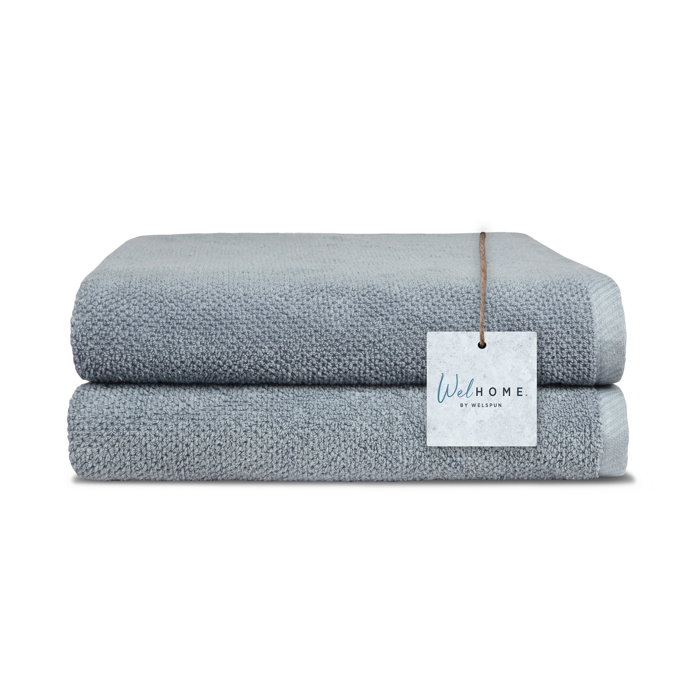 WelHome Premium Performance Towel Set, 2 Pack, 100% Cotton, 600 GSM, 2 Bath Towels 30" x 54", Popcorn Texture, Dusty Blue, Hotel & Spa Thick Towels for Bathroom, Soft & Absorbent