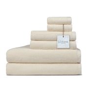 WelHome Premium Performance 6 Piece Towel Set, 100% Cotton, 600 GSM, 2 Soft Bath Towels 30" x 54", 2 Hand Towels, 2 Washcloths, Popcorn Texture, Cream, Hotel & 