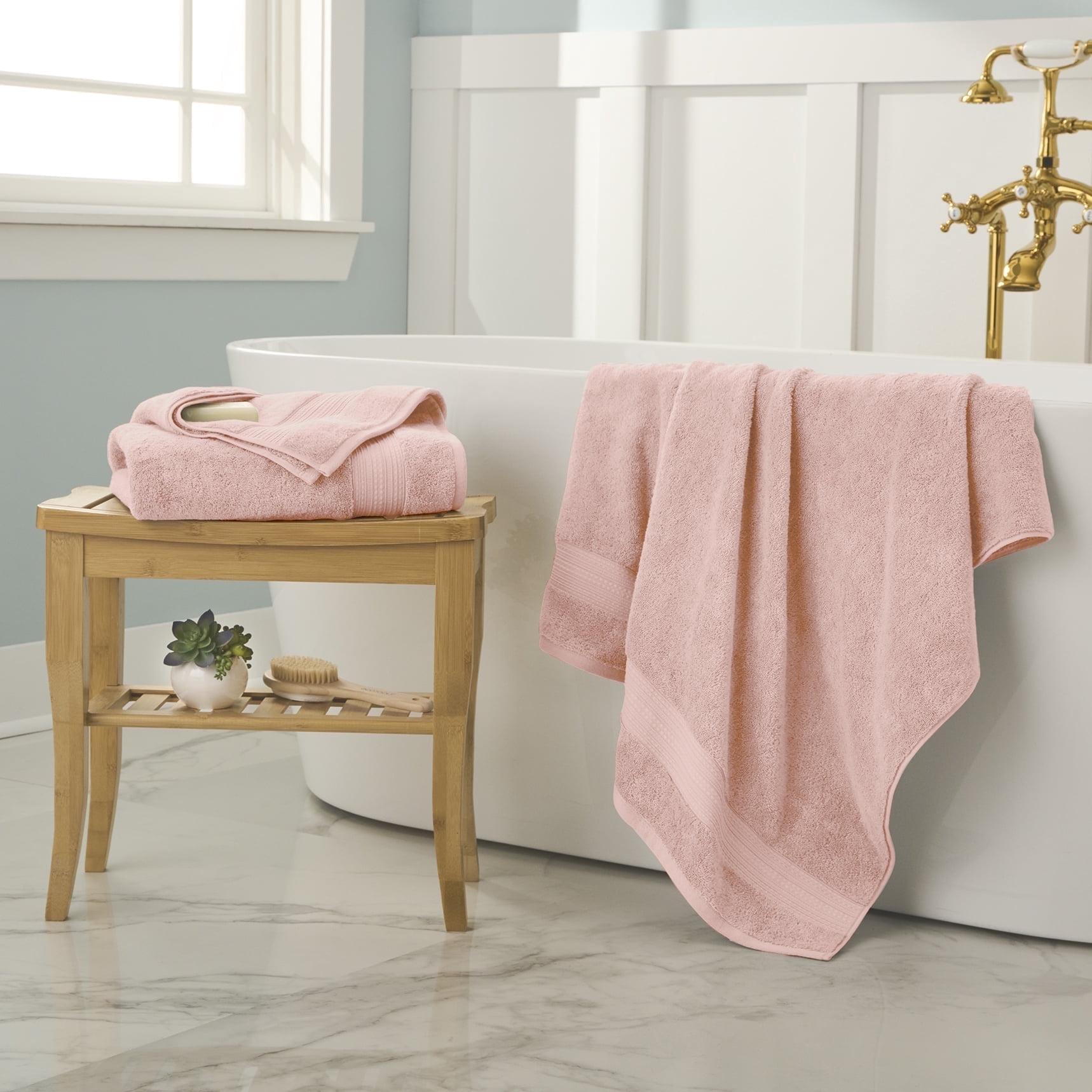 WelHome Soft Twist 100% Cotton 2-Piece Solid Bath Towels Set, Peach ...