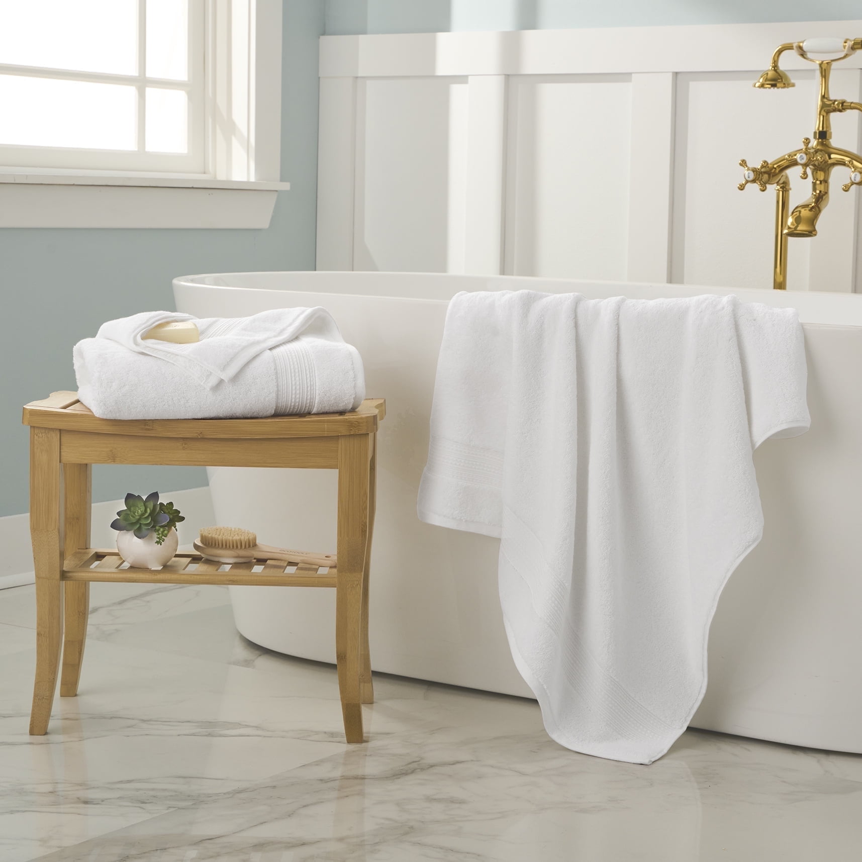 WelHome 100 Cotton 2 Piece Ultra SOFT TWIST Solid Bath Towels Set White 600 GSM 30in x 54in Highly Absorbent Bathroom Towels For Everyday Use