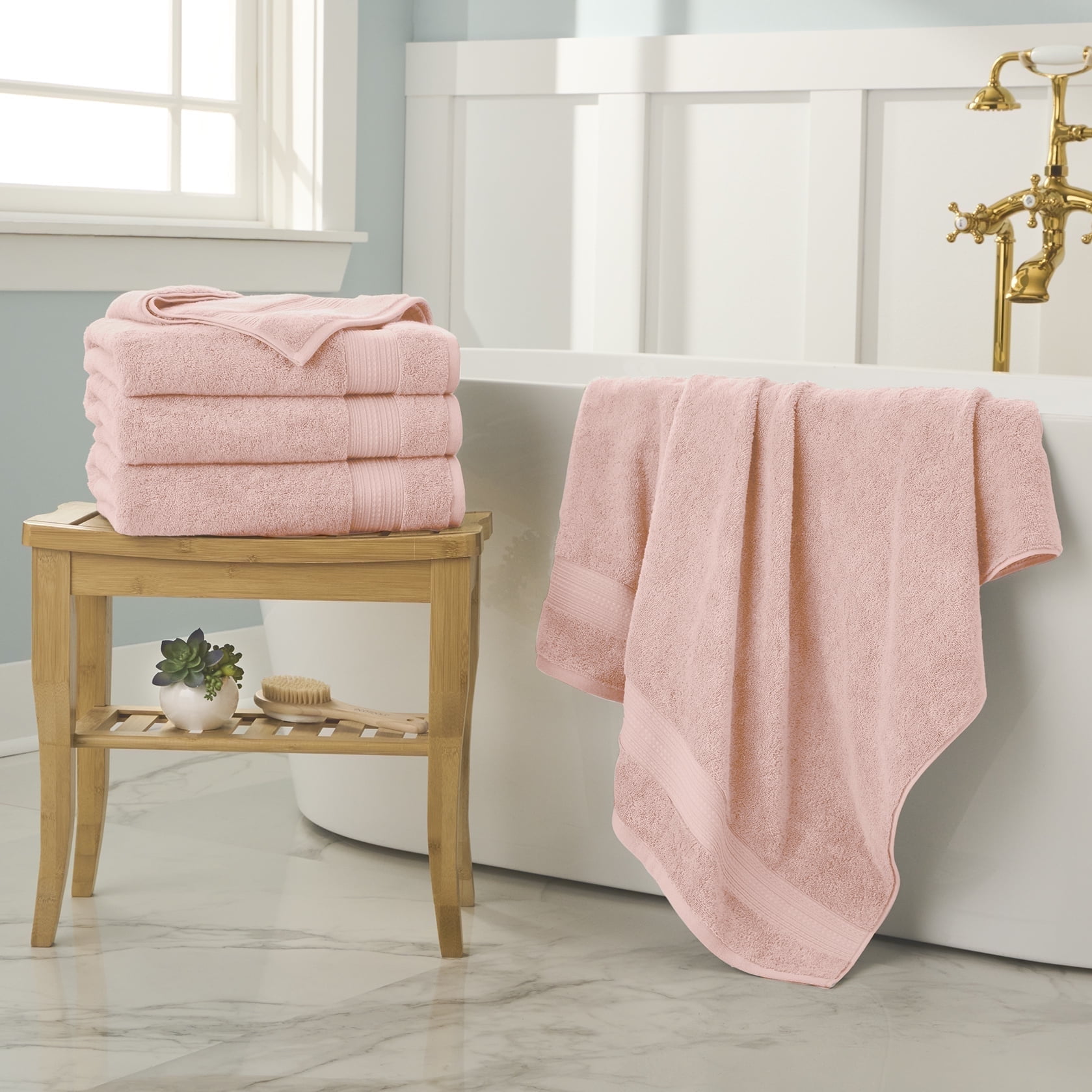 WelHome Soft Twist 100% Cotton 4-Piece Solid Bath Towels Set, Blush ...