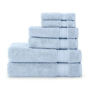 WelHome Soft Twist 100% Cotton 6-Piece Solid Towel Set, Blue, 600 GSM, 2 Bath Towels, 2 Hand Towels, 2 Washcloths, Absorbent, Bathroom Essentials
