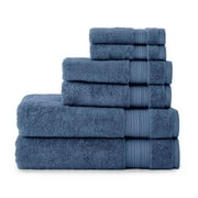 WelHome Soft Twist 100% Cotton 6-Piece Solid Towel Set, Navy Blue, 600 GSM, 2 Bath Towels, 2 Hand Towels, 2 Washcloths, Absorbent, Bathroom Essentials