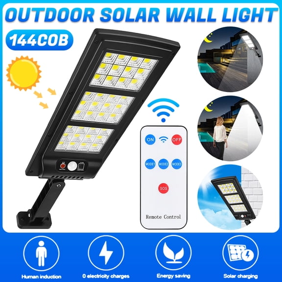 Welan 1-Pack Solar Street Light 108 COB with Remote Control Security Led Wall Light with 3 Lighting Modes for Outdoor