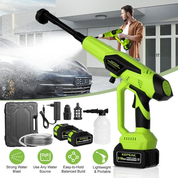 Welan 1450PSI Portable Cordless Pressure Washer, 21VF Power Washer with 6-in-1 Nozzle, 5L/Min Flow and 1 Rechargeable Battery, Compact Electric Cleaner for Cars, Windows, Driveways