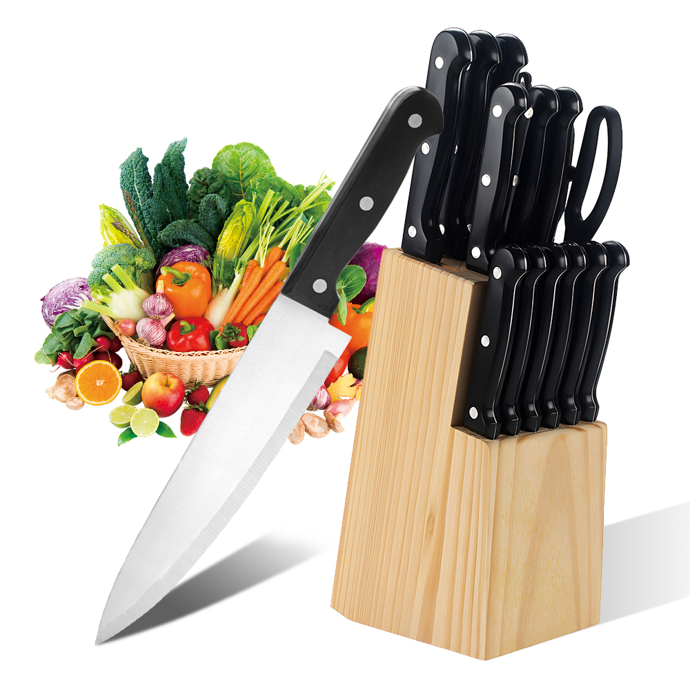 Welan 15 Pcs Knife Set with Wooden Block Stainless Steel Knives with Ergonomic Handle
