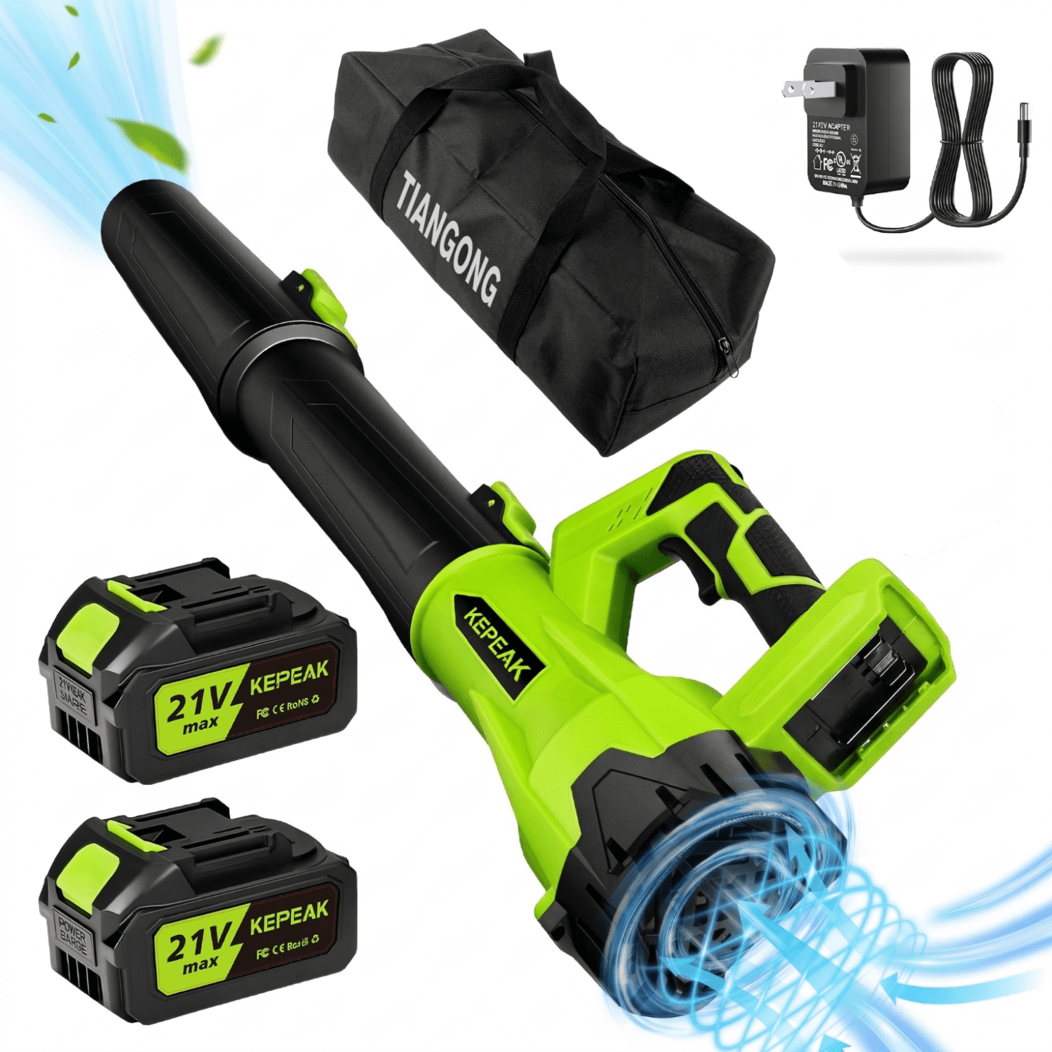 Welan 21V Garden Cordless Leaf Blower, 440W Motor, 2 X 1300mAh Batteries Included, Nylon Storage Bag, Lightweight