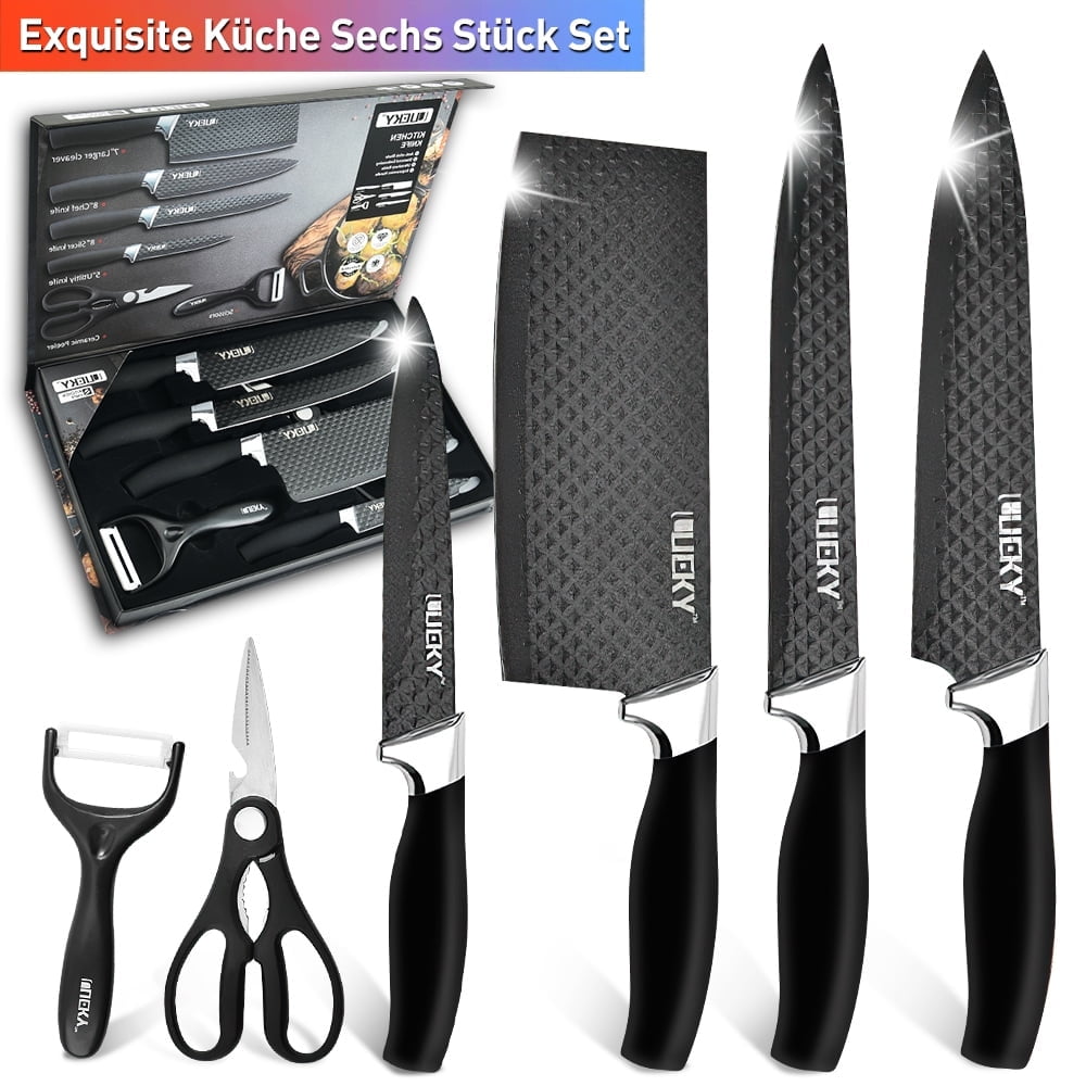 Welan 6-piece chef knife set, high-carbon stainless steel sharp blades, ergonomic handles, set with built-in scissors, suitable for Christmas holiday gifts
