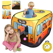 Welan Kids Play Tent with Carrying Bag, 3 Openings - Bus Pop up Tents for Girls & Boys Gift, Children's Ball Pit, Indoor Outdoor Playhouse(3.7*2.4*2.5ft, School Bus)