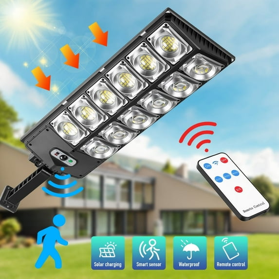 Welan LED Strong Light Small Street Lamp Double Row 360LED Solar Garden Lamp Parking Lot Lights for Yard ,All Weather Resistant