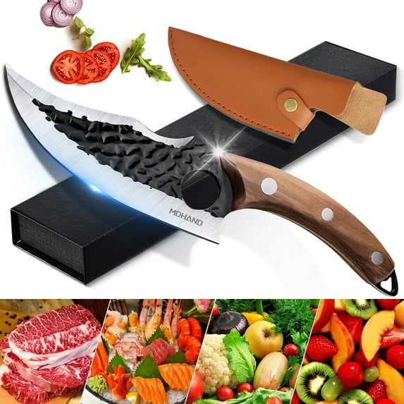 Welan Meat Cleaver Knife for Meat Cutting, Hand Forged Chef Butcher Full Tang Boning Knife