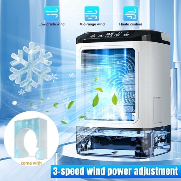 Welan Portable Air Conditioners Fan, Personal Evaporative Air Cooler with 3 Speeds 7 Colors for Room & Office Desk Outdoors Travel, White