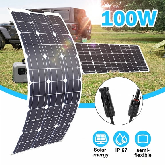 Welan Solar Panel 18V Flexible 100W SolarPanel Monocrystalline Solar Ultralight Slim Waterproof for RV Rooftop Boat (1Pack)