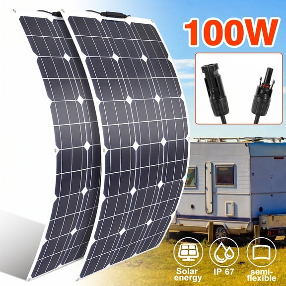 Welan Solar Panel 18V 100W Flexible Monocrystalline, Waterproof Slim Solar Panel for RV, Boat, Marine and Off-Grid Use (2 Pack)