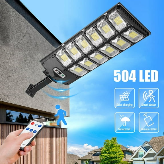 Welan Solar Street Light Outdoor ,LED Strong Light Small Street Lamp Double Row 504LED Solar Garden Lamp Parking Lot Lights for Yard ,All Weather Resistant