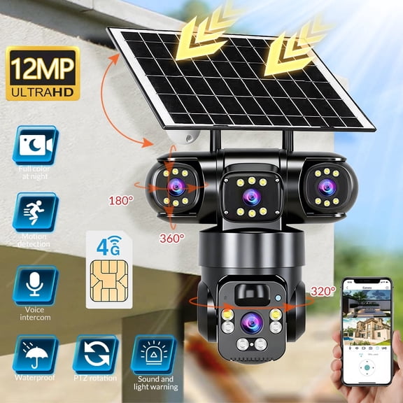 Welan Triple Lens Solar WiFi Security Camera, Motion Alert, Night Vision, Outdoor/Indoor Security