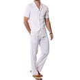 thumbnail image 1 of Welanxin Men 2 Piece Beach Vacation Outfit,Lightweight Button Up Loose Shirt Elastic Waist Baggy Pants Suit, 1 of 10