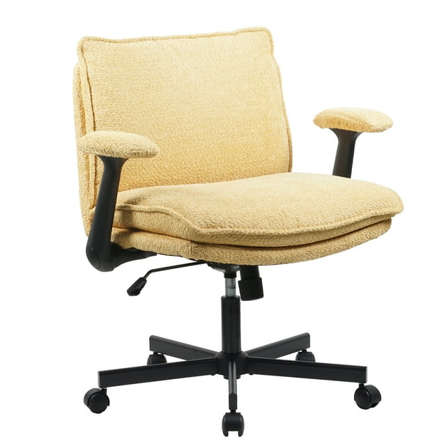 Welax Home Office Dsek Chair, Yellow Cross Legged Chair with Flip-up Arms, Adjustable Swivel Computer Task Chair for Home,Office,Make Up,Small Space,Bed Room