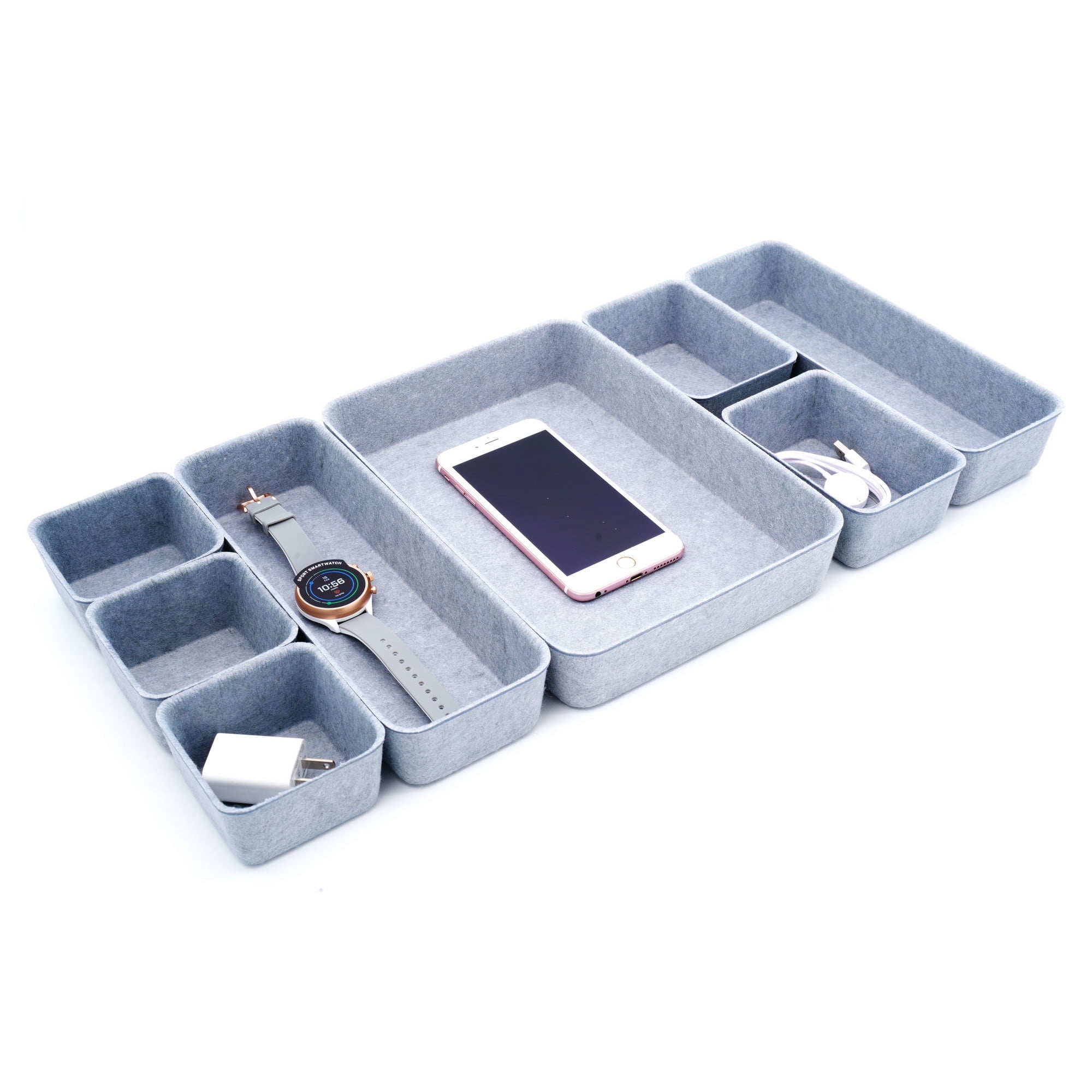 Welaxy Drawer organizers tray Felt storage bins office Desk Draw dividers Sleek Minimalist Lifestyle chic style aesthetics room interior decor 8-piece (Glacier gray)