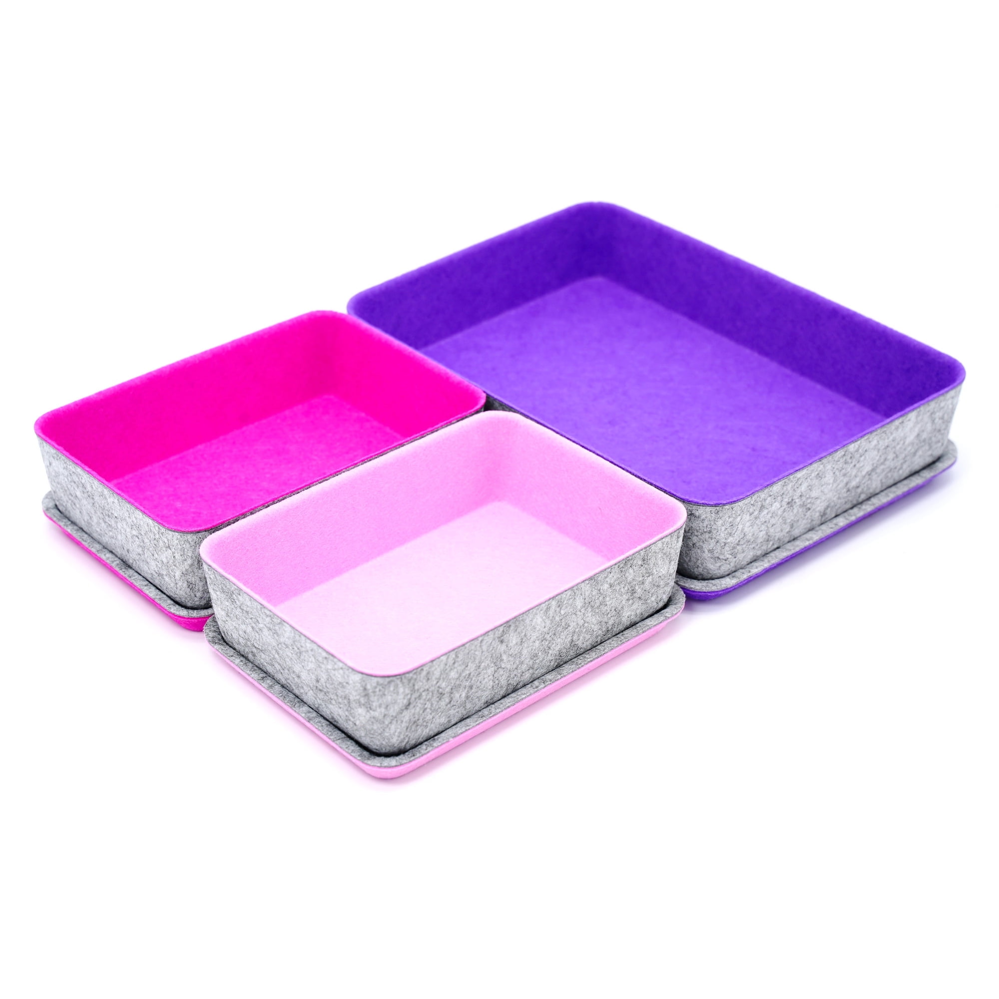Welaxy Lidded Felt Drawer Organizer Trays with lids Desktop Organizer Bins Storage box for crafts office supplies pen Junk Makeup Stationery Organize 3-Pack (light pink + hot pink + purple)