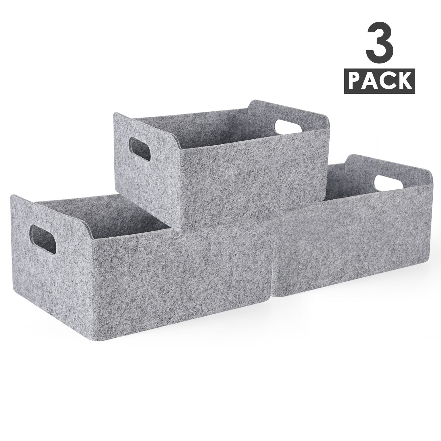 Welaxy Storage Baskets Collapsible Felt Storage bin Foldable Shelf Drawers Organizers Bins organizie Box with Handles for Kids Toys pet Toy Books Clothes Makeup Junk organise (Gray x 3)