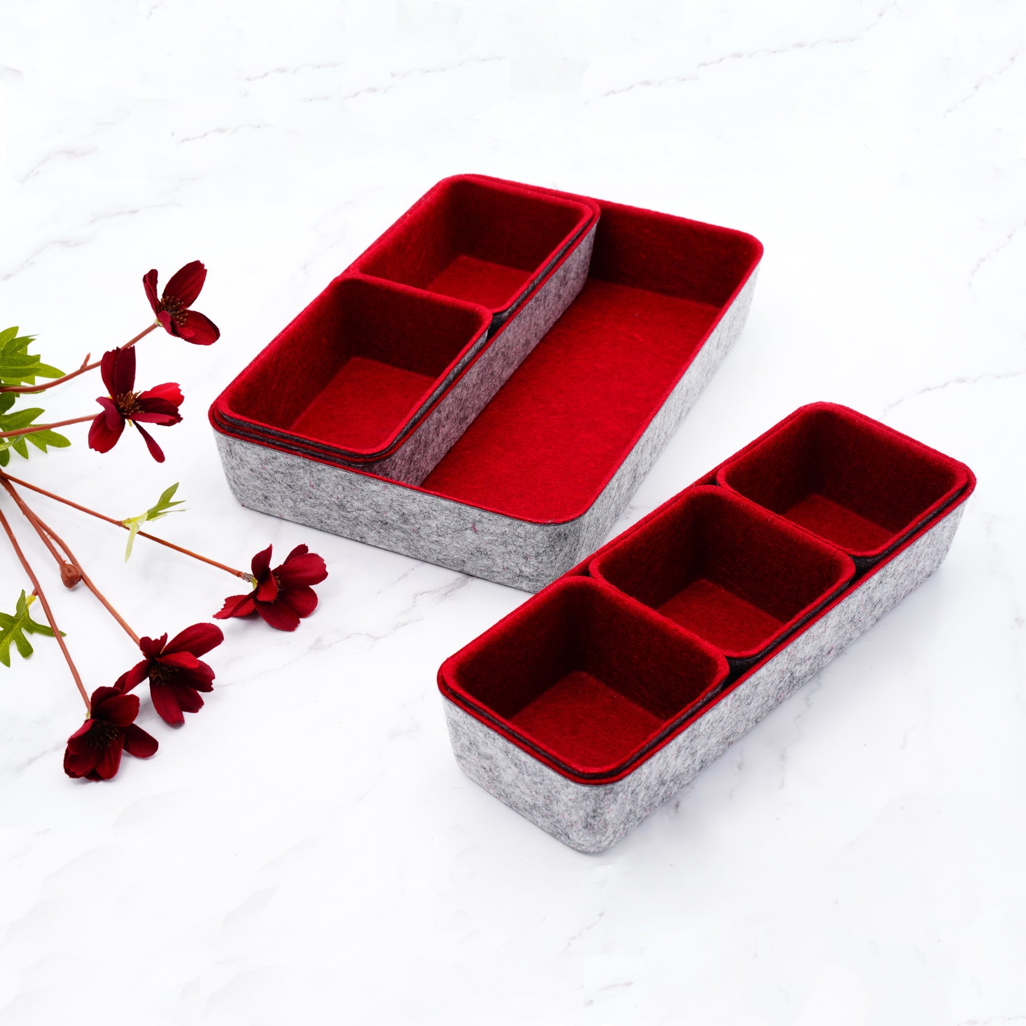 Welaxy drawer organizers trays dividers small shallow felt storage bin soft sturdy office suppliers closet cabinet makeup crafts pens junk desk decluterring box 8-piece (Maroon)