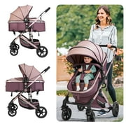 Welbabel Baby Stroller,3 in 1 Convertible Newborn Bassinet Stroller with Adjustable Backrest & Awning,Travel Stroller for Baby 0-3 Years Old,Brown